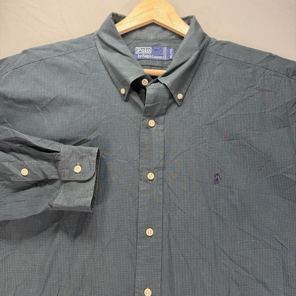 Vintage Polo Ralph Lauren Shirt Mens XL Green Check Button Down Made In Canada